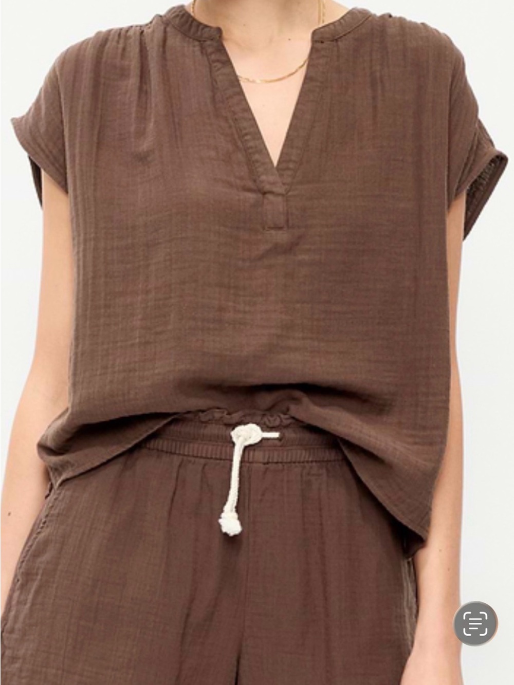 Old Navy Brown Split V-Neck Cotton Gauze Tunic